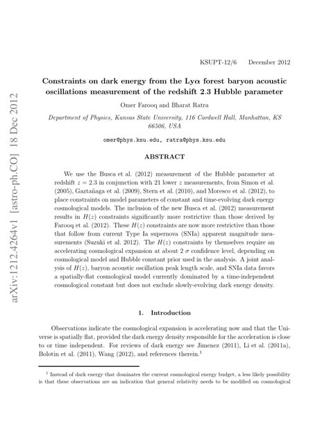 Pdf Constraints On Dark Energy From The Ly Forest Baryon Acoustic