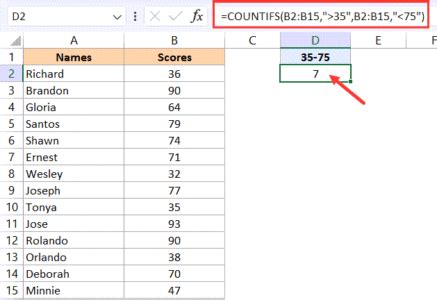 Count Between Two Numbers In Excel Countif Countifs