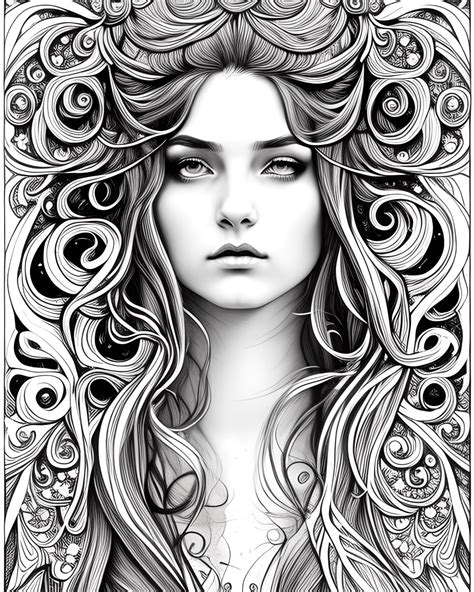 Beautiful Wild Mystical Woman Coloring Book Line Art Creative Fabrica