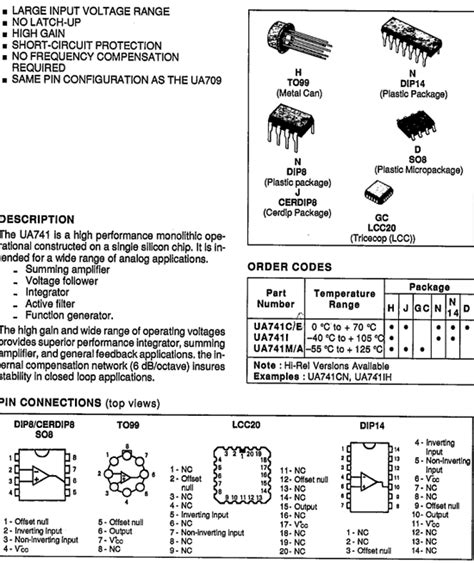 Ua741 Datasheet Pdf St Microelectronics General Purpose Single Op Amps