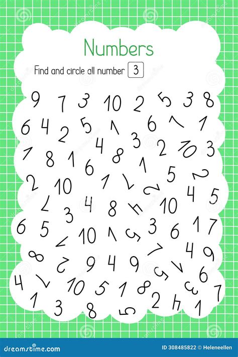 Find and Circle Number Three Simple Educational Activity for Children ...