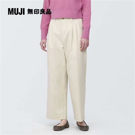 Muji 無印良品 女有機棉混縱橫彈性綾織打褶寬版褲共4色 Pchome 24h購物