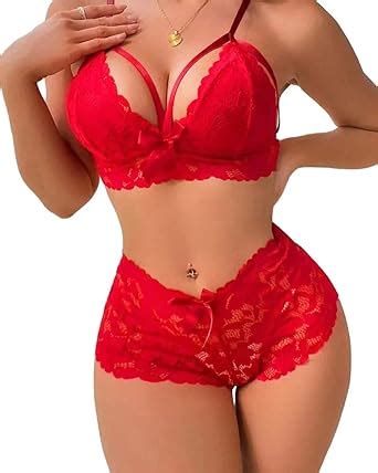 Lilosy Sexy Strappy High Waist Floral Lace Pajamas Lingerie Set