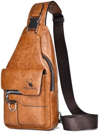 Leathario Sac Poitrine Bandoulière Homme Cuir véritable Sacoche Porte