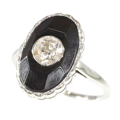 No Reserve Price Karaat Witgoud Ring Onyx Diamanten Totaal