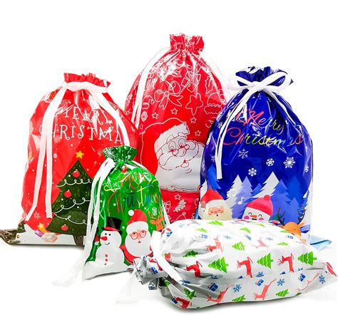 30Pcs Christmas Drawstring Gift Bags Holiday Drawstring Bags Assorted