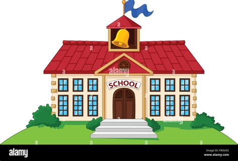 Cartoon School Building Isolated With Green Yard Stock Vector Image