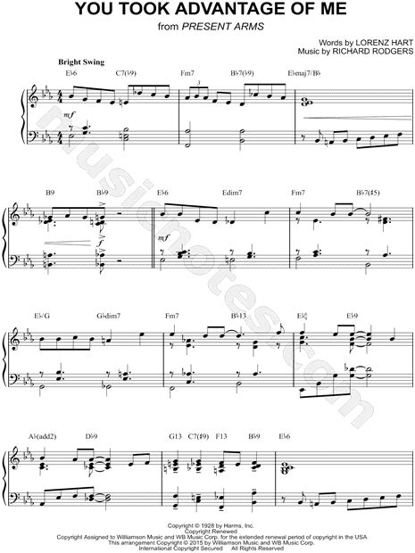 Richard Rodgers You Took Advantage Of Me Sheet Music Piano Solo In