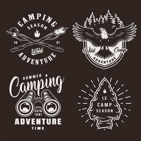 Insignias De Campamento De Verano Monocromo Vintage Vector Gratis