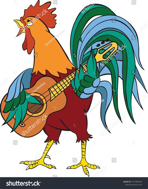 Cartoon Illustration Rooster Plays Guitar Rooster Stock Vector Royalty