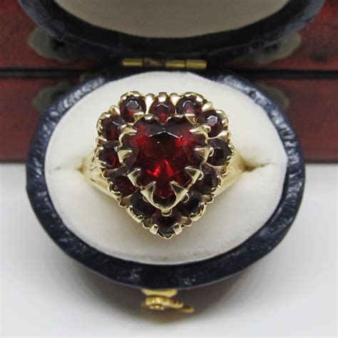 Vintage Garnet Heart Cocktail Ring 10k Yellow Gold Sz 7 PSCO By