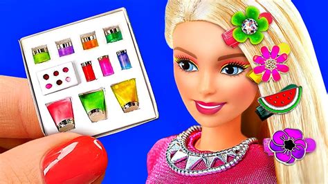 Diy Miniature Barbie Hacks Makeup Kit Hair Clips Iron Hamster And