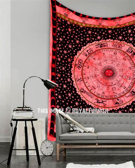 Orange Hindu Astrology Horoscope Zodiac Bohemian Tapestry Wall Hanging