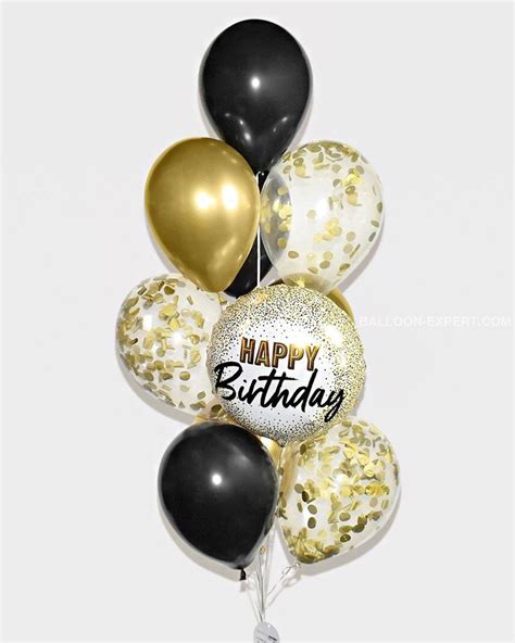 Black and Gold - Birthday Confetti Balloon Bouquet – Balloon Expert