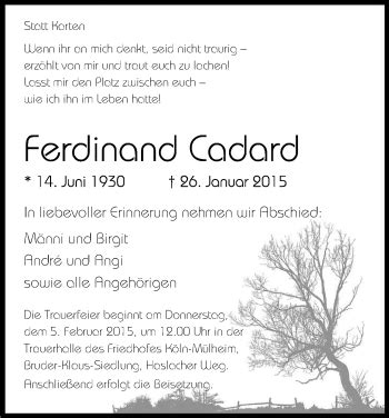 Traueranzeigen Von Ferdinand Cadard Wirtrauern