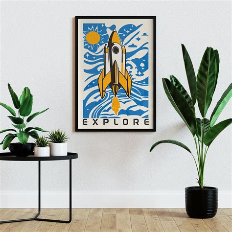 Explore Space Poster Solar System Art Print Space Rocket Art Cosmos