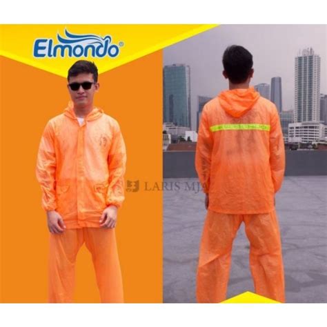 Jual Jas Hujan Elmondo Type Transparan Bahan Pvc Karet Warna Orange