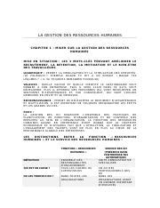 Chapitre Docx La Gestion Des Ressources Humaines Chapitre Miser