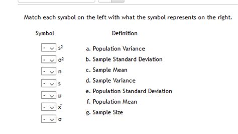 Solved Match Each Symbol On The Left With What The Symbol Chegg