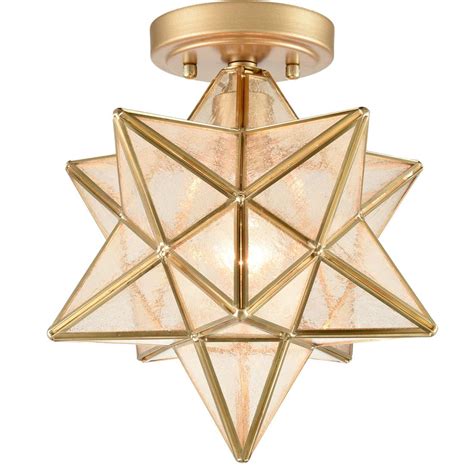 Brass Modern Moravian Star Ceiling Light Seeded Glass |Claxy