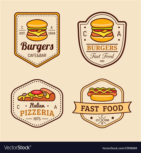 Vintage fast food logos set retro eating Vector Image