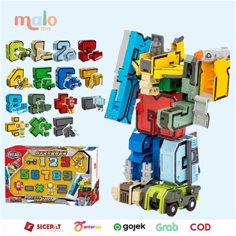 Jual MALOTOYS Transformer Robot Bentuk Angka Macam Alat Tempur 15 Pcs