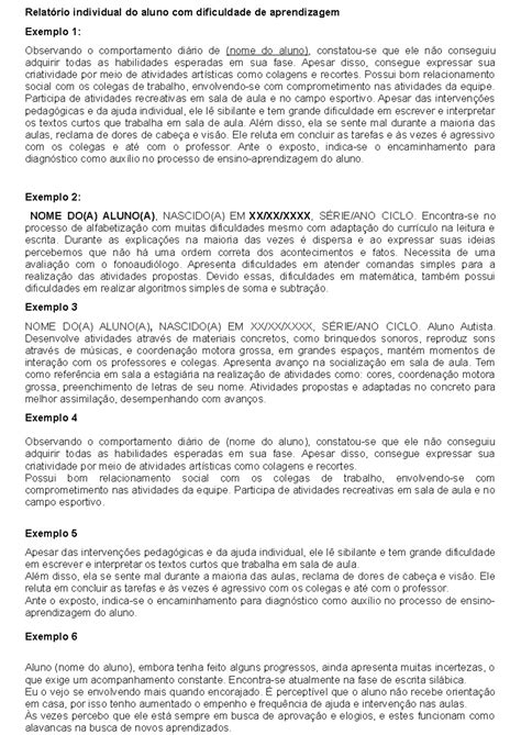 Relatório Aluno Com Dificuldade De Aprendizagem 7