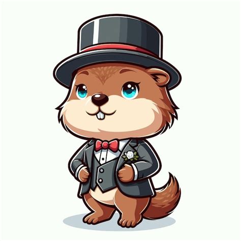 Premium Vector Cute Groundhog With Hat Cartoon Vector On White Background