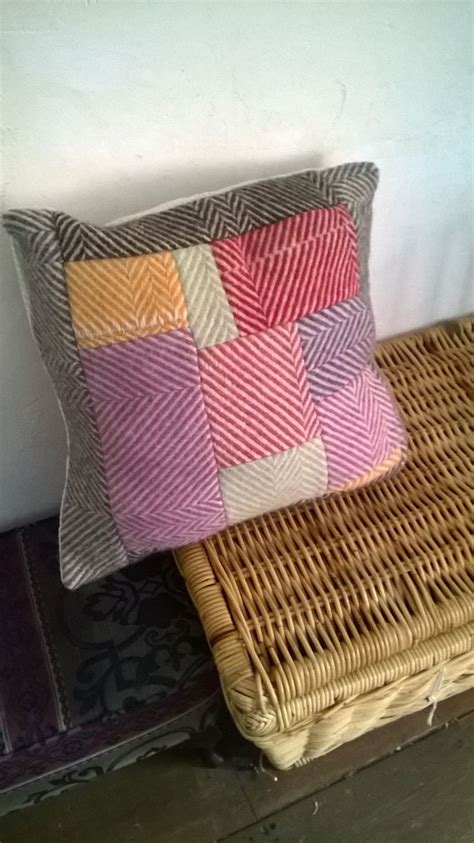 Cushion Made From A Bag Of Scraps From Cotswold Woolen Weavers