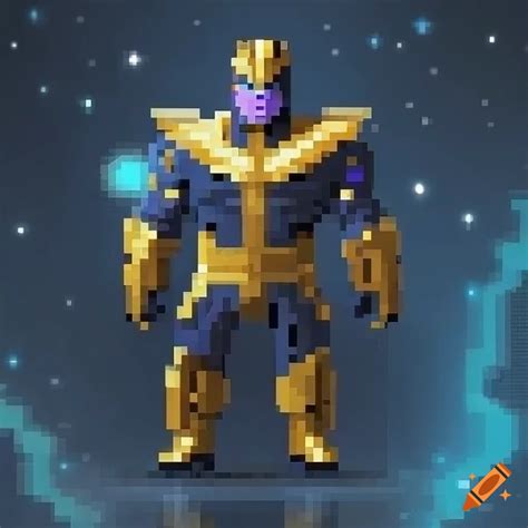 Pixel Art Of Thanos With Glowing Stars Background