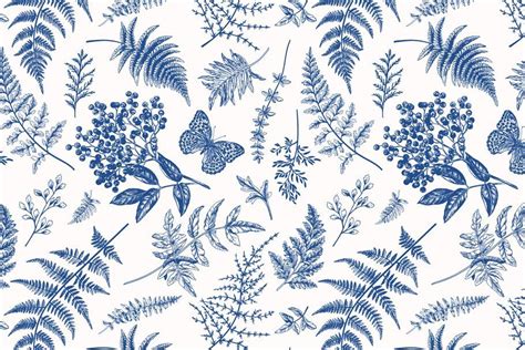 Blue floral. Botanical collection. | Plant wallpaper, Vintage style ...