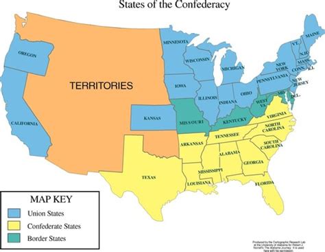 Civil War Map Confederate States And Union States