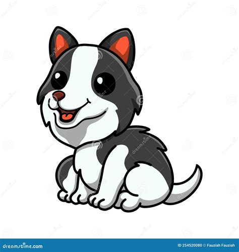 Cute Border Collie Dog Cartoon Sitting Stock Vector - Illustration of