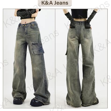 Jual K A COD S XXL Retro Jeans Wanita Cargo Jeans Kantong Tempel Jeans