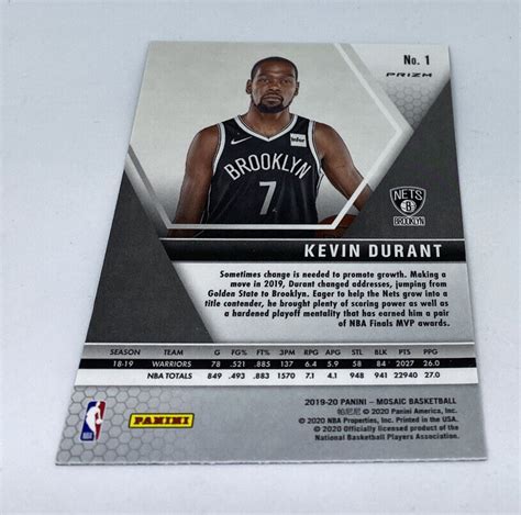 2019 20 Panini Mosaic Green Prizm 1 Kevin Durant For Sale Online EBay