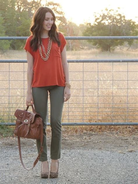 Burnt Orange And Olive Green Orange Outfit Olive Green Outfit Orange Blouses Outfit