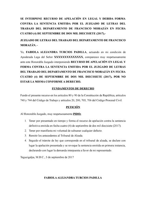 Apelación Sentencia Se Interpone Recurso De ApelaciÓn En Legal Y