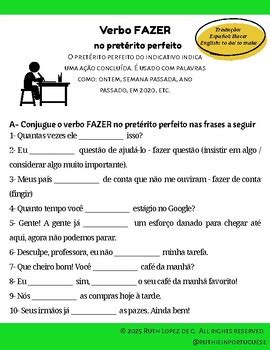 Verbo Fazer No Pretérito Perfeito - PORTUGUES - Atividade com verbo FAZER no pretérito perfeito | TPT