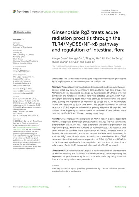 Pdf Ginsenoside Rg Treats Acute Radiation Proctitis Through The Tlr