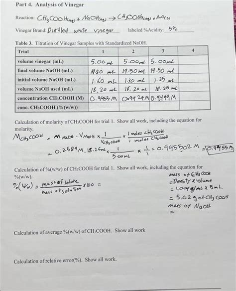 Solved Part 4 Analysis Of Vinegar Vinegar Branddistilled