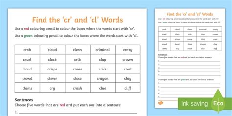 Cl And Cr Phonics Words Activity Letter Blends Twinkl