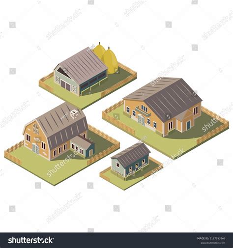 Isometric Farms Mills Barn Silo Hay Stock Vector Royalty Free