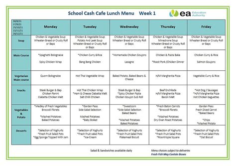 Canteen Menu Format