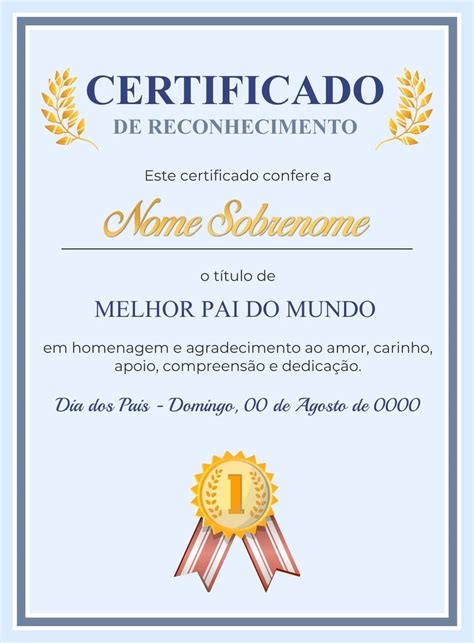 Certificado Diploma Digital Dia Dos Pais Melhor Pai Elo