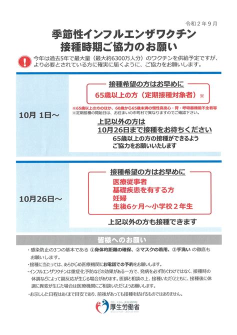 季節性インフルエンザワクチン接種時期ご協力のお願い 社会医療法人 稲穂会