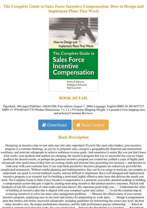 The Complete Guide To Sales Force Incentive Compensation How To Design And Implement Plans That Work By Zoltners Andris A Published By Amacom 2006 Hardcover