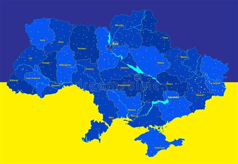 Detailed Map Of Ukraine With Cities Rivers Regions Illustration