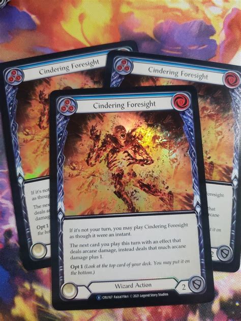 3x Cindering Foresight Blue Rainbow Foil Playset Crucible Of War Flesh