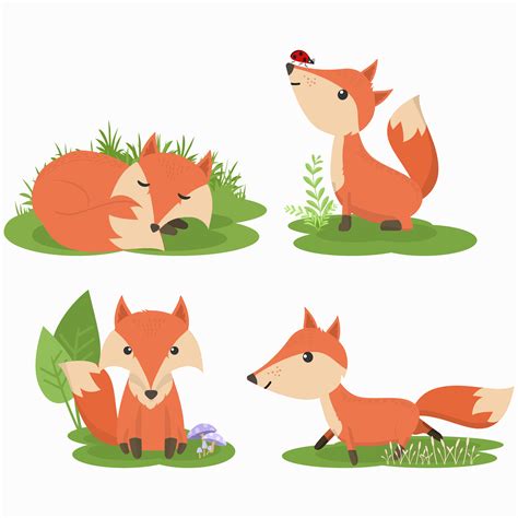 Set Of Cute Fox Cartoon Character Set 691379 Vector Art At Vecteezy