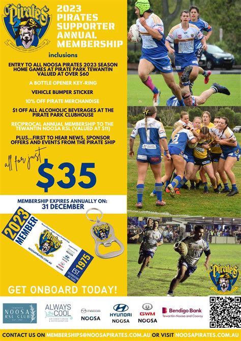 2023 Noosa Pirates Supporter Annual Membership Noosa District Rugby